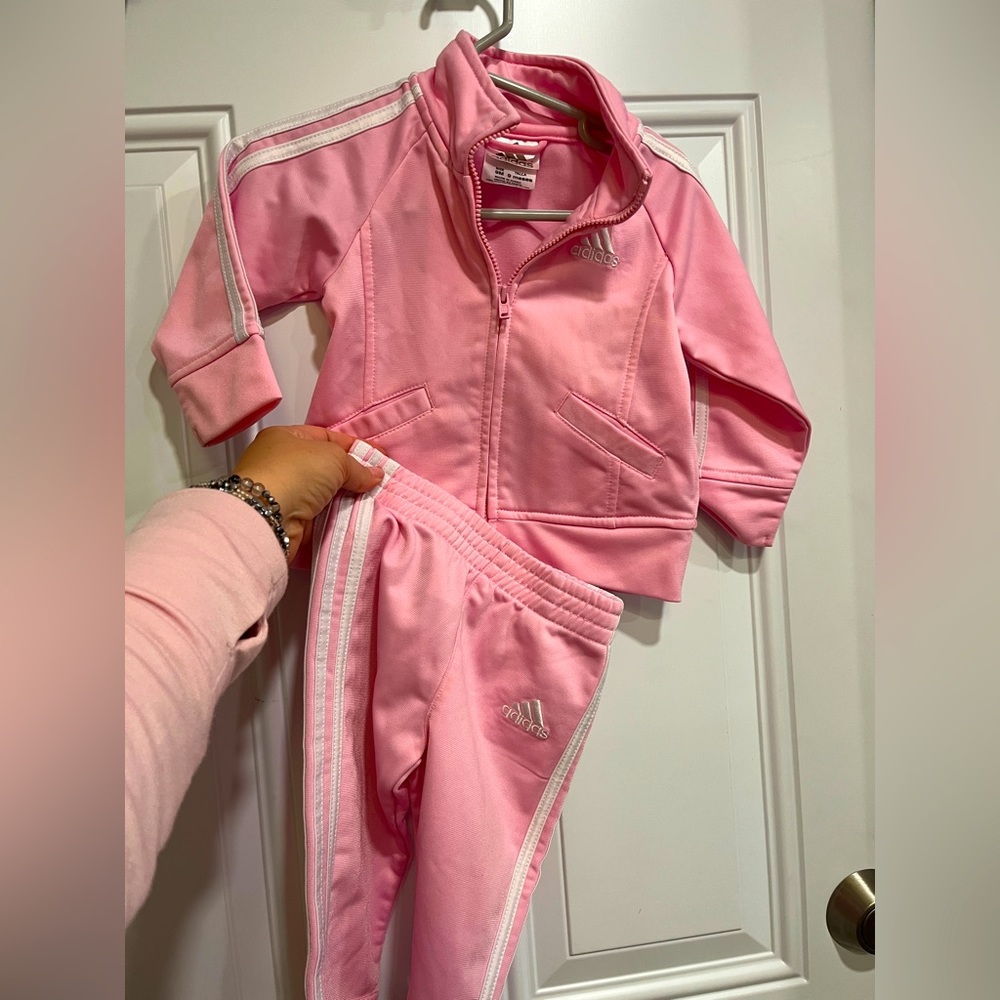 Adidas Toddler pink track suit - jacket and pants 9 months EUC